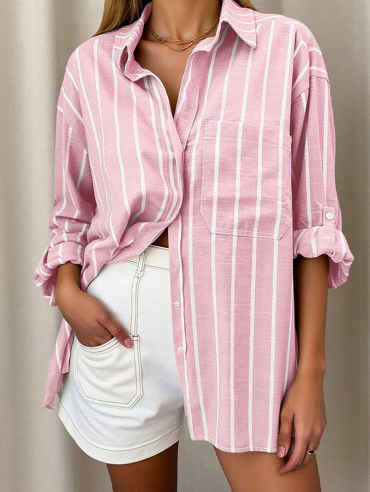 Chemise décontractée à rayures et épaules tombantes
