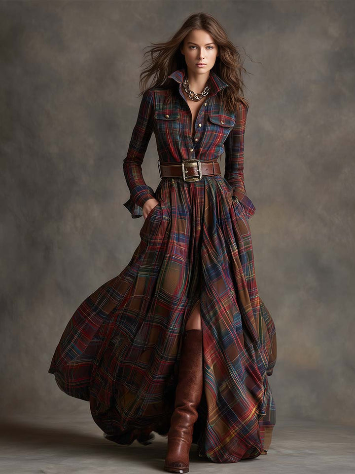 Robe Chemise Maxi à Carreaux