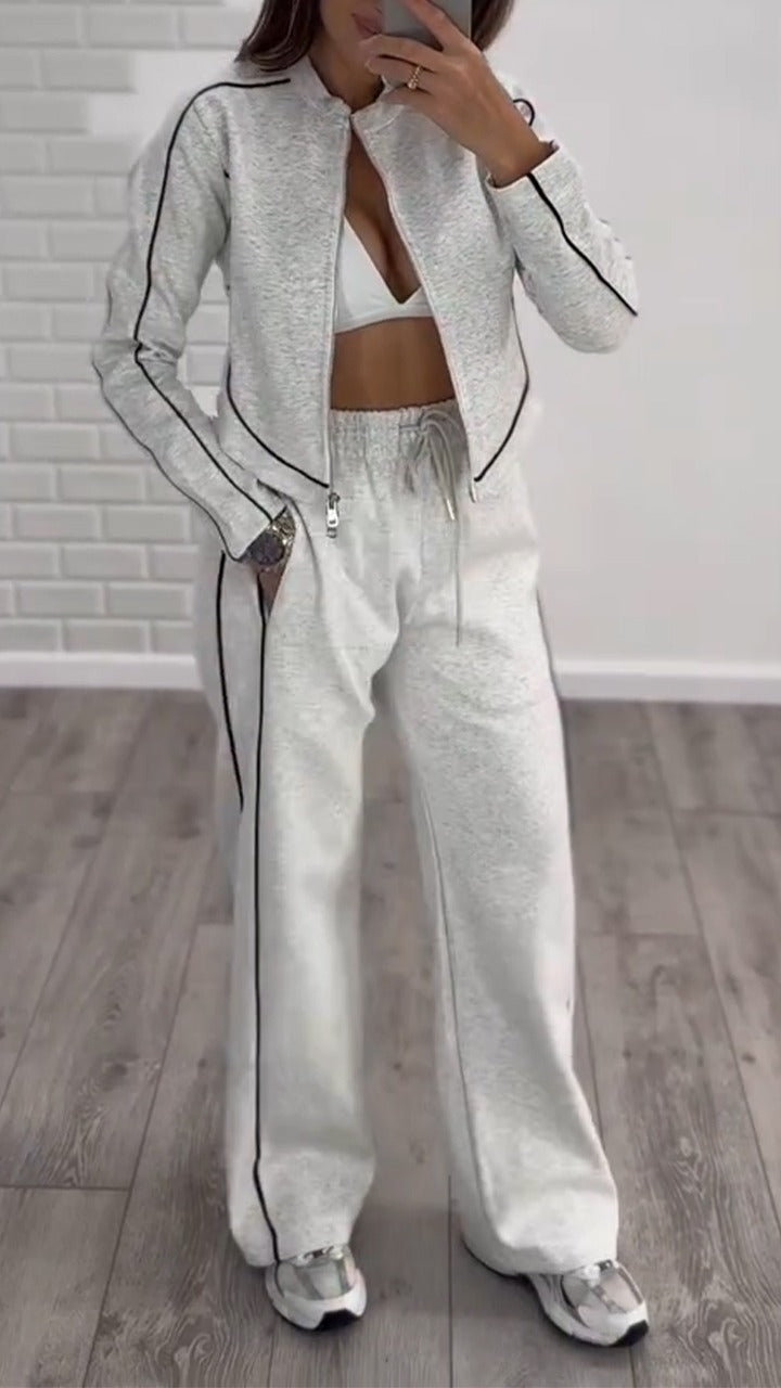 Ensemble décontracté veste et pantalon à fermeture éclair