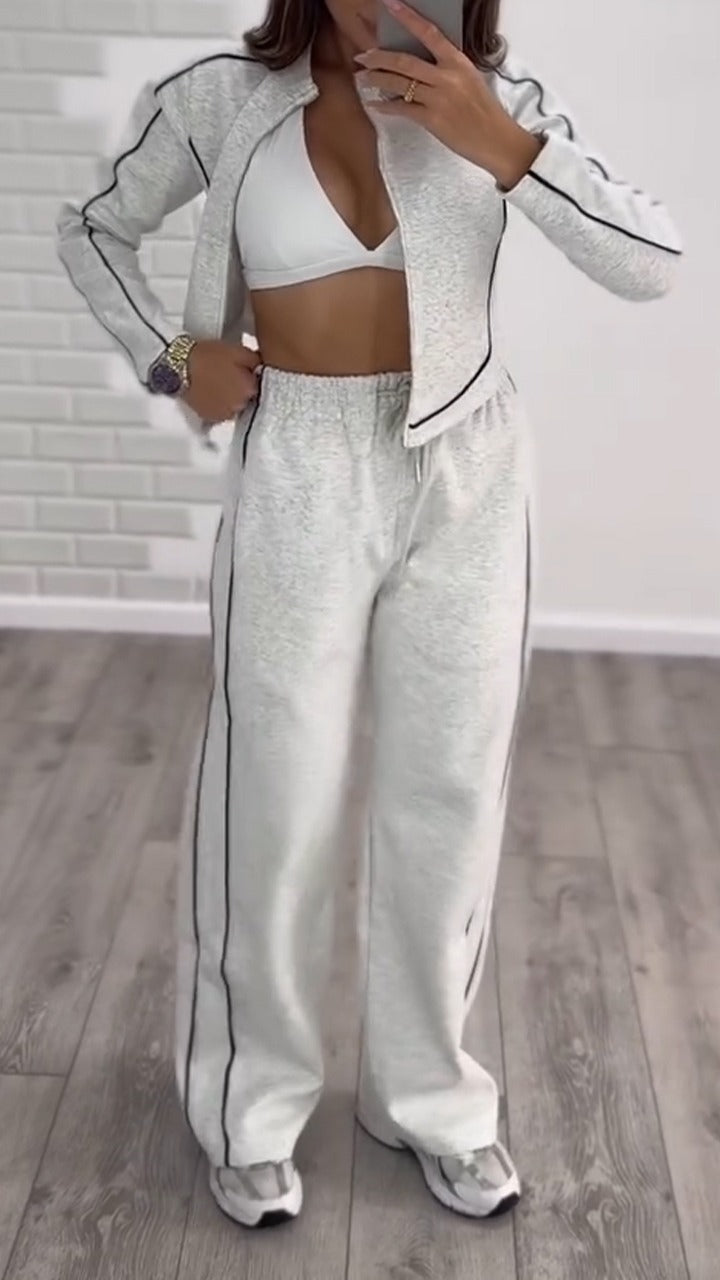 Ensemble décontracté veste et pantalon à fermeture éclair