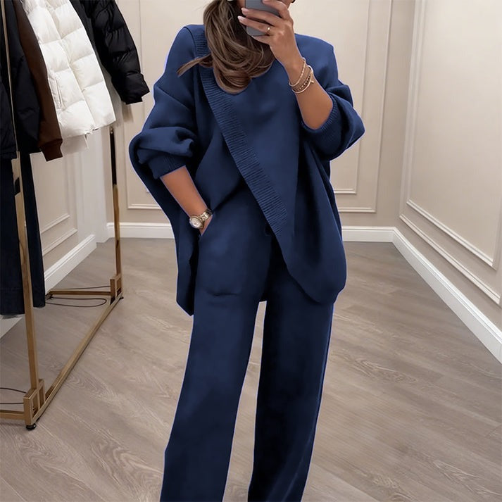 Ensemble confortable pull asymétrique + pantalon large