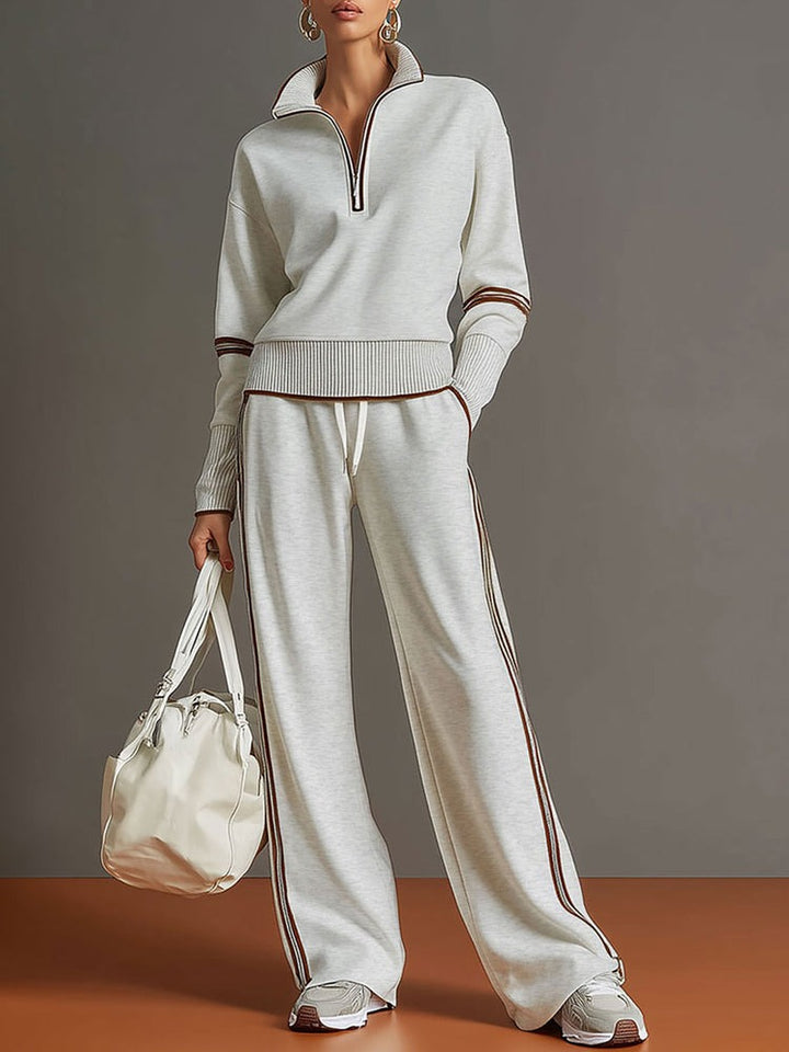 Ensemble sweat-shirt à demi-zip et pantalon large