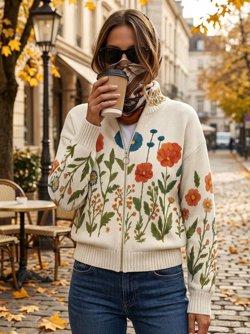 Angela™ | Cardigan Zip with Wildflower Print