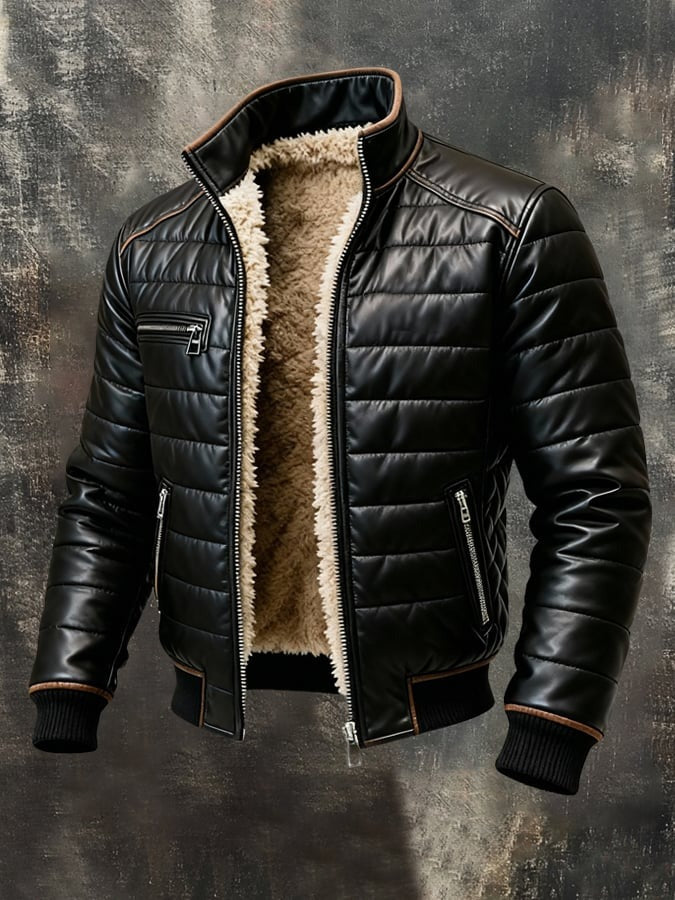 Veste vintage chaude et moelleuse en cuir souple.