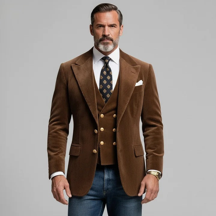 Blazer en velours côtelé marron pour homme