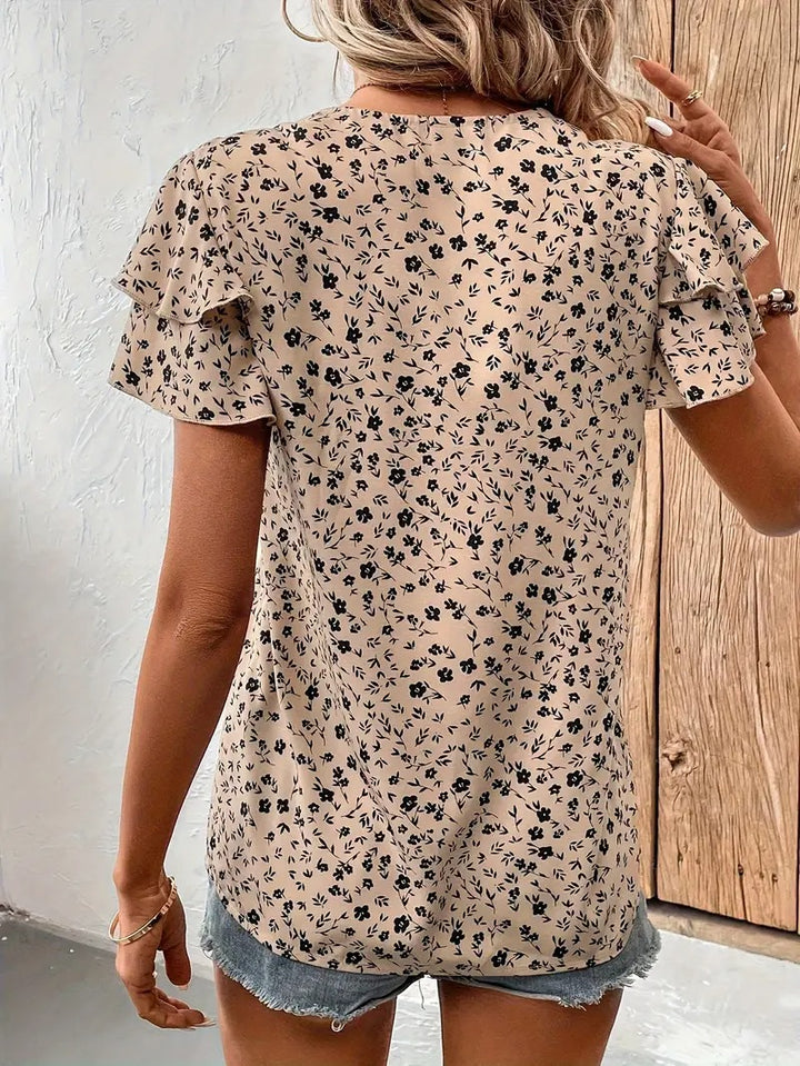 Haut décontractée à col châle double couche imprimé floral