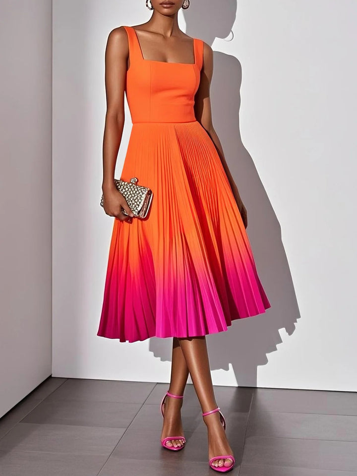 Robe mi-longue classique plissée sans manches
