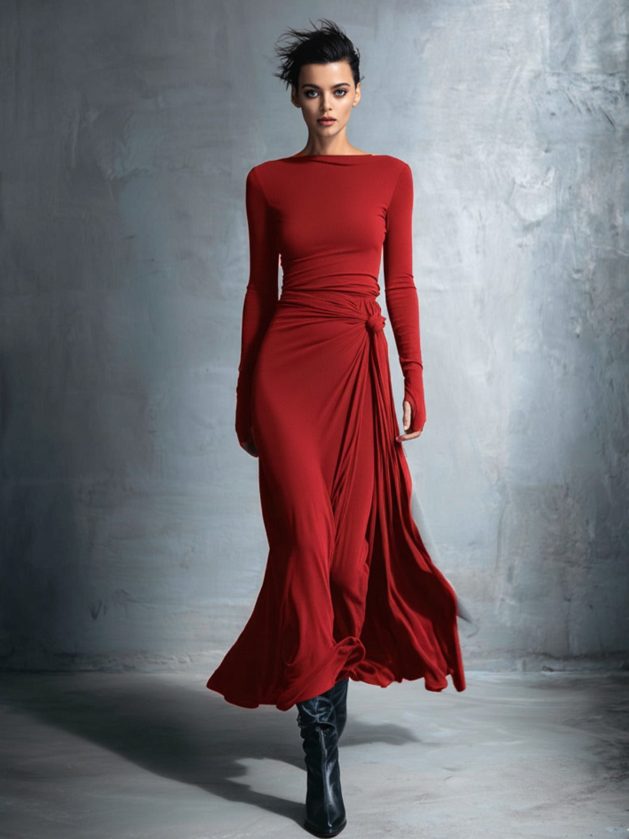 Robe portefeuille maxi nouée en tissu stretch