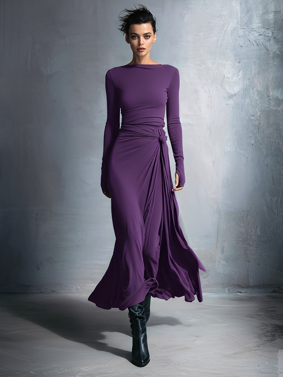Robe portefeuille maxi nouée en tissu stretch