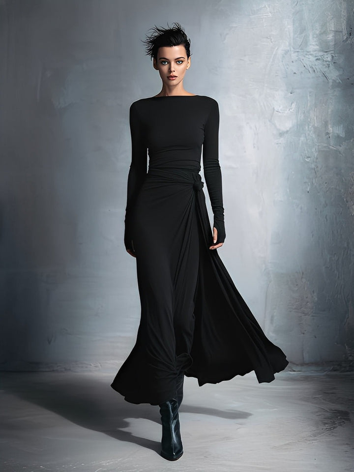 Robe portefeuille maxi nouée en tissu stretch