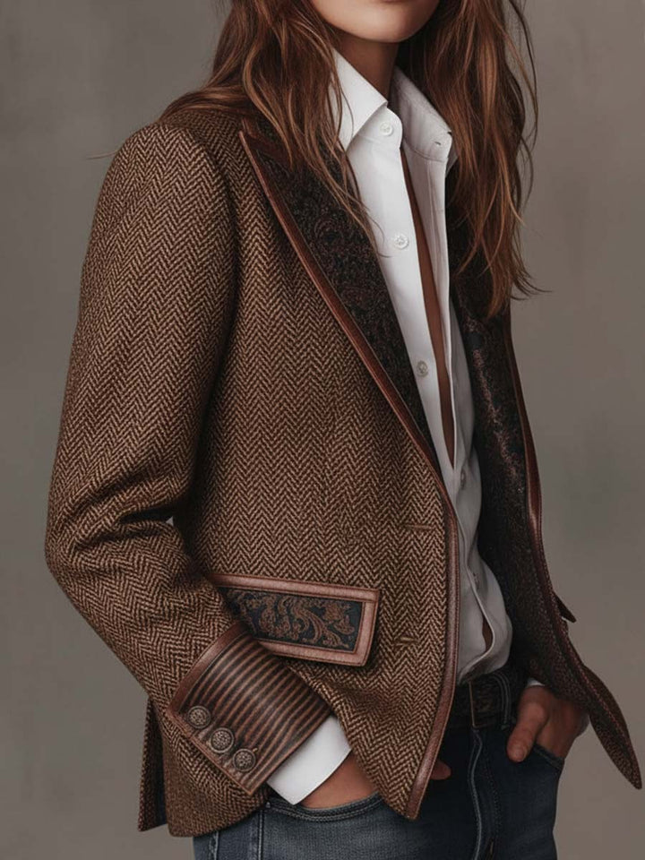 Blazer de Panel Impreso en Pata de Gallo para Mujeres