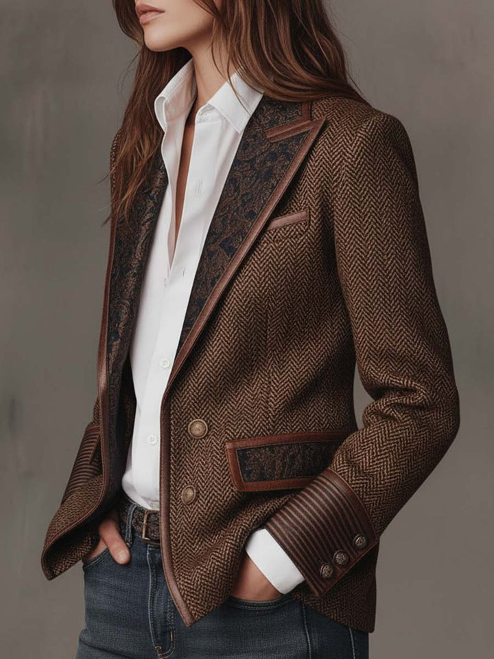 Blazer de Panel Impreso en Pata de Gallo para Mujeres