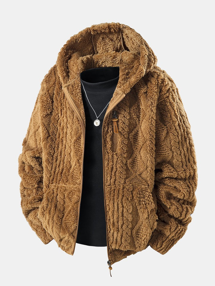 Sweat à capuche teddy en jacquard géométrique