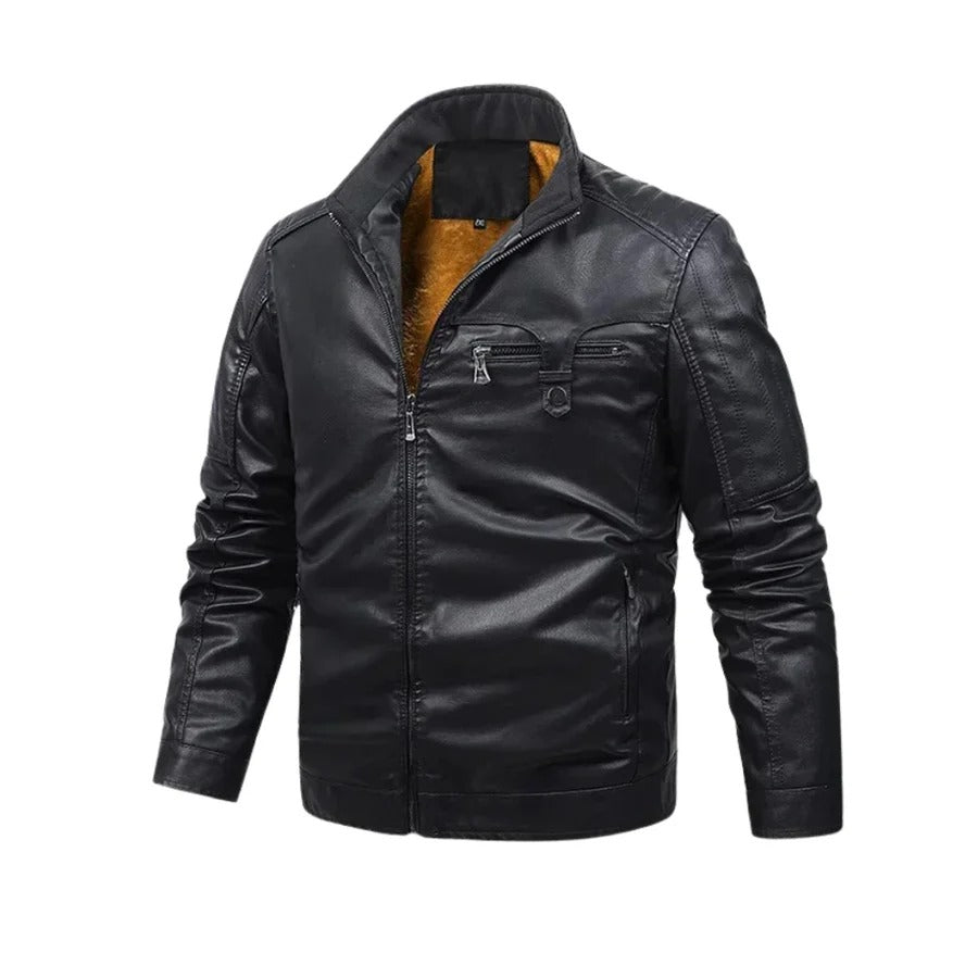 Veste en cuir rétro doublée de polaire