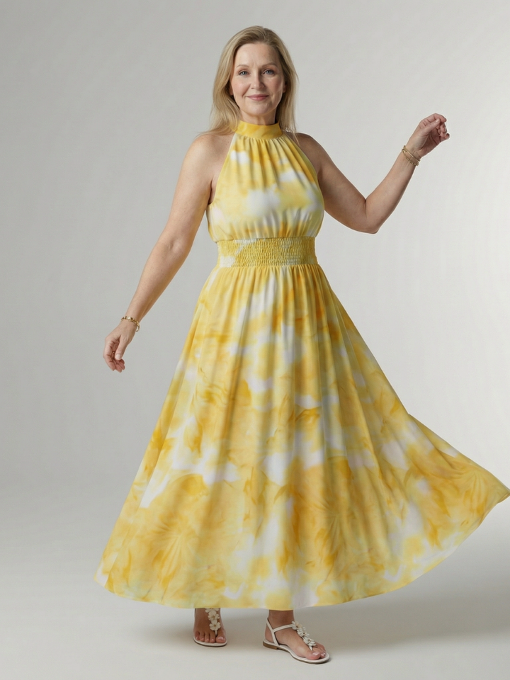 Concetta | Midi Dress with American Collar and Ruching