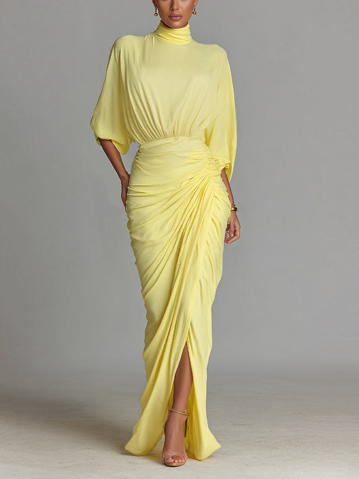 Robe longue drapée jaune vif confortable