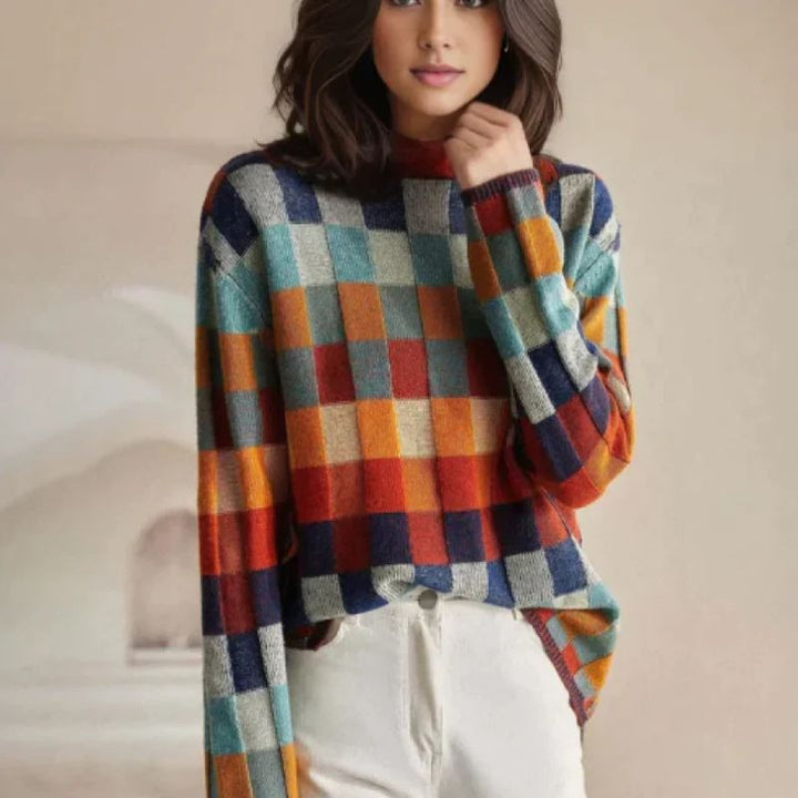 Pull à carreaux en laine mérinos Emma
