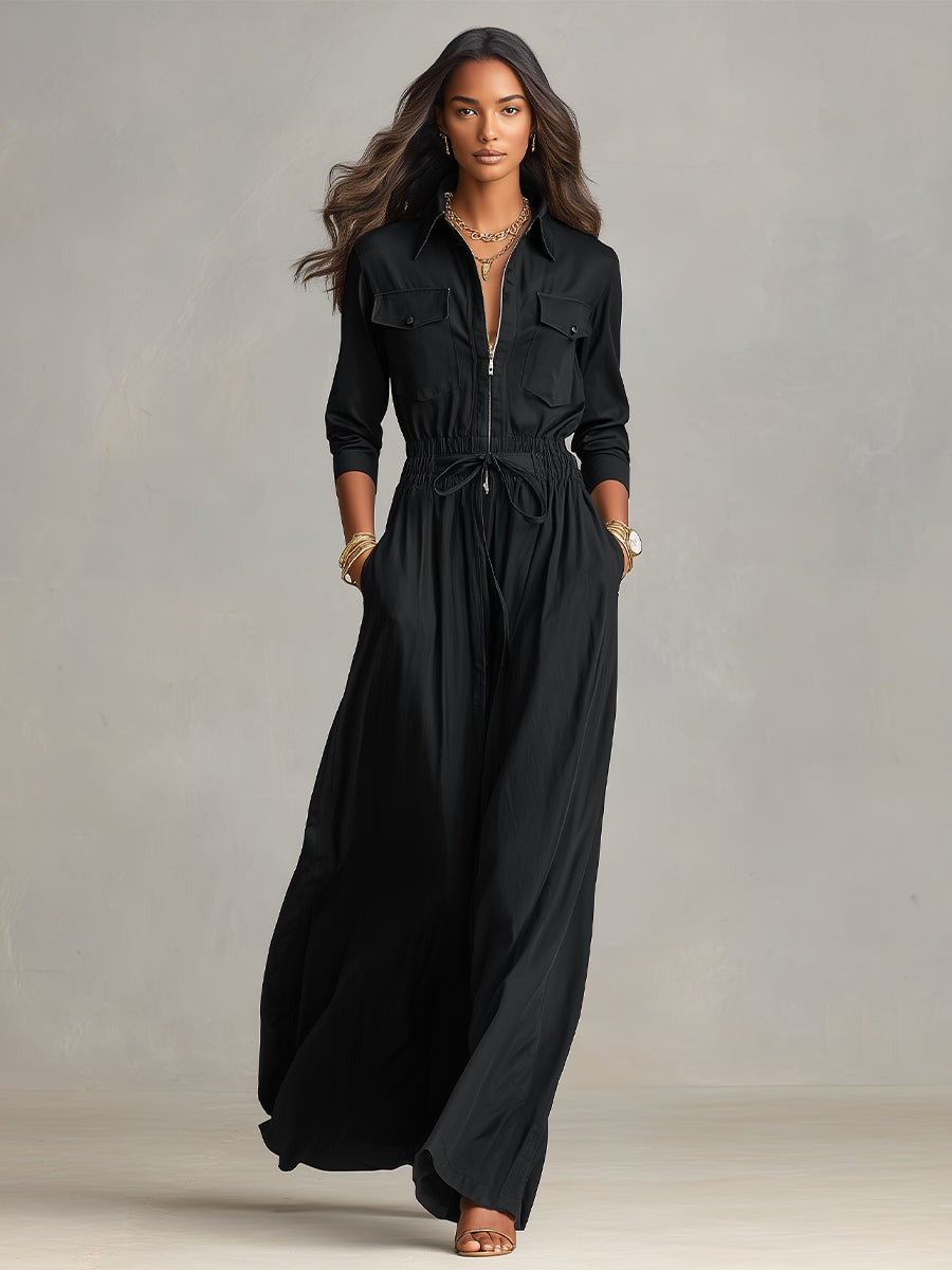 Robe longue avec poches cargo et taille à cordon