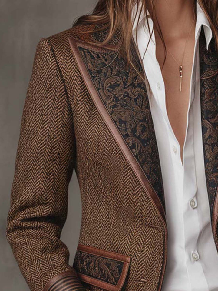 Blazer de Panel Impreso en Pata de Gallo para Mujeres