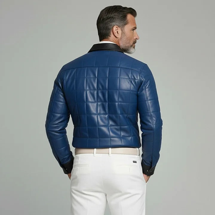 Chemise homme à carreaux bleus en similicuir