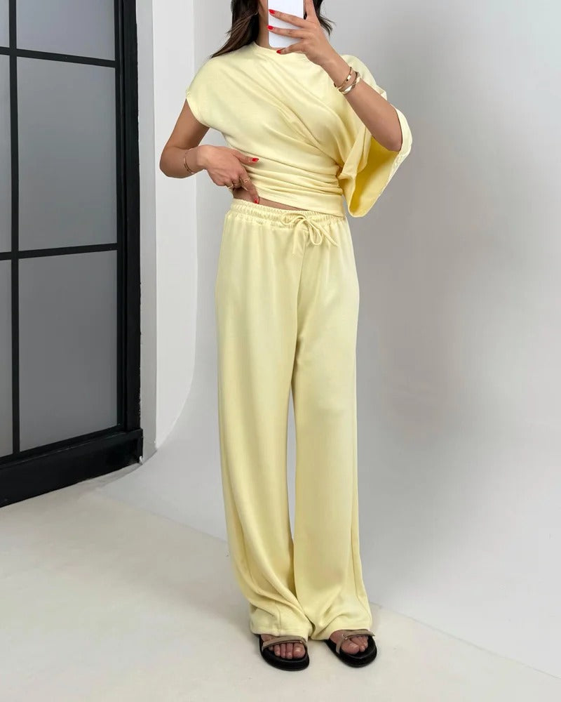 Ensemble deux pièces haut et pantalon irréguliers à la mode