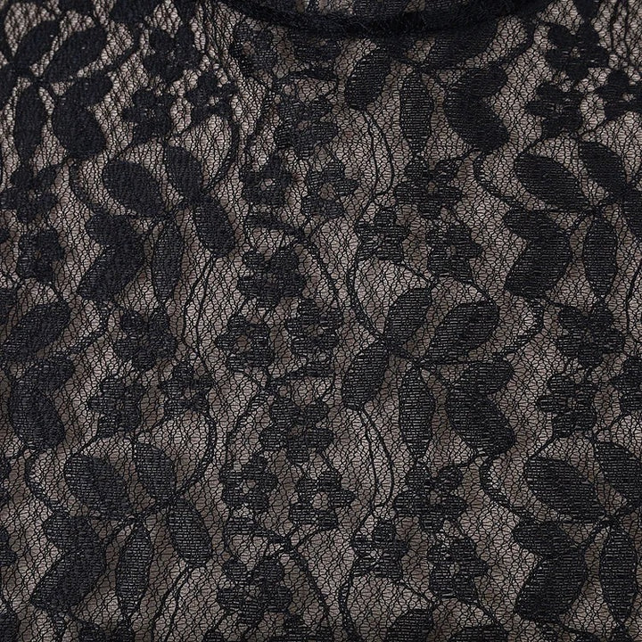 Robe moulante noire à manches longues en velours et dentelle