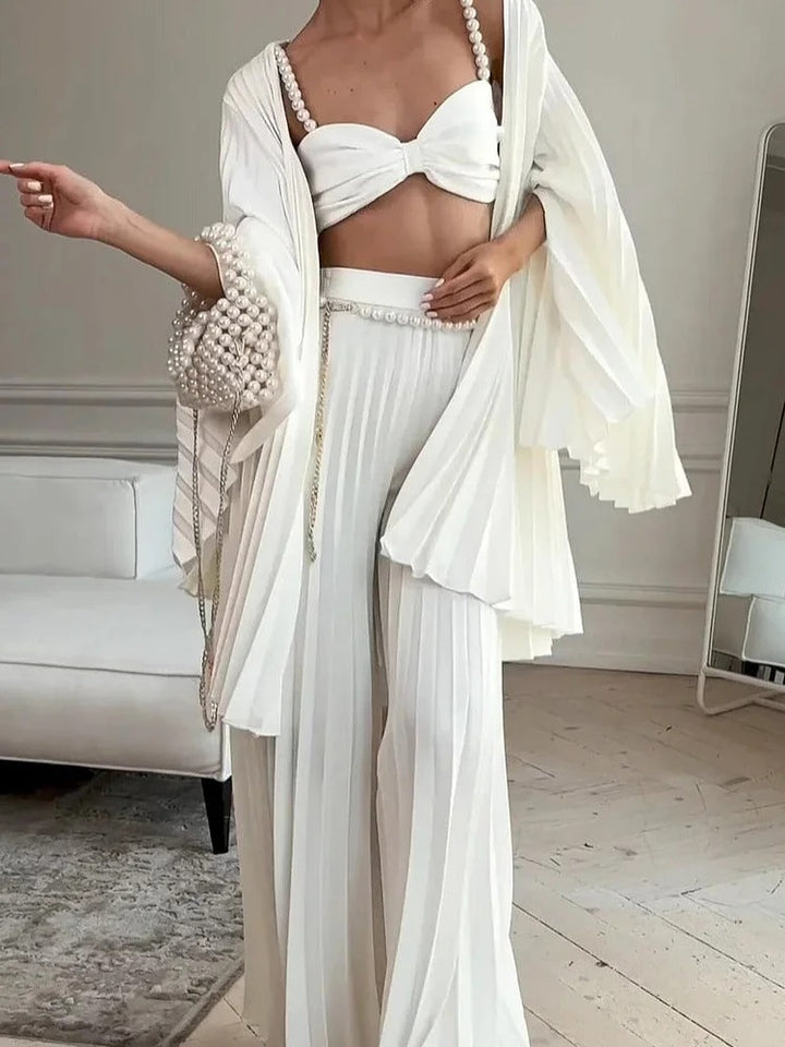 Ensemble trois pièces blanc plissé