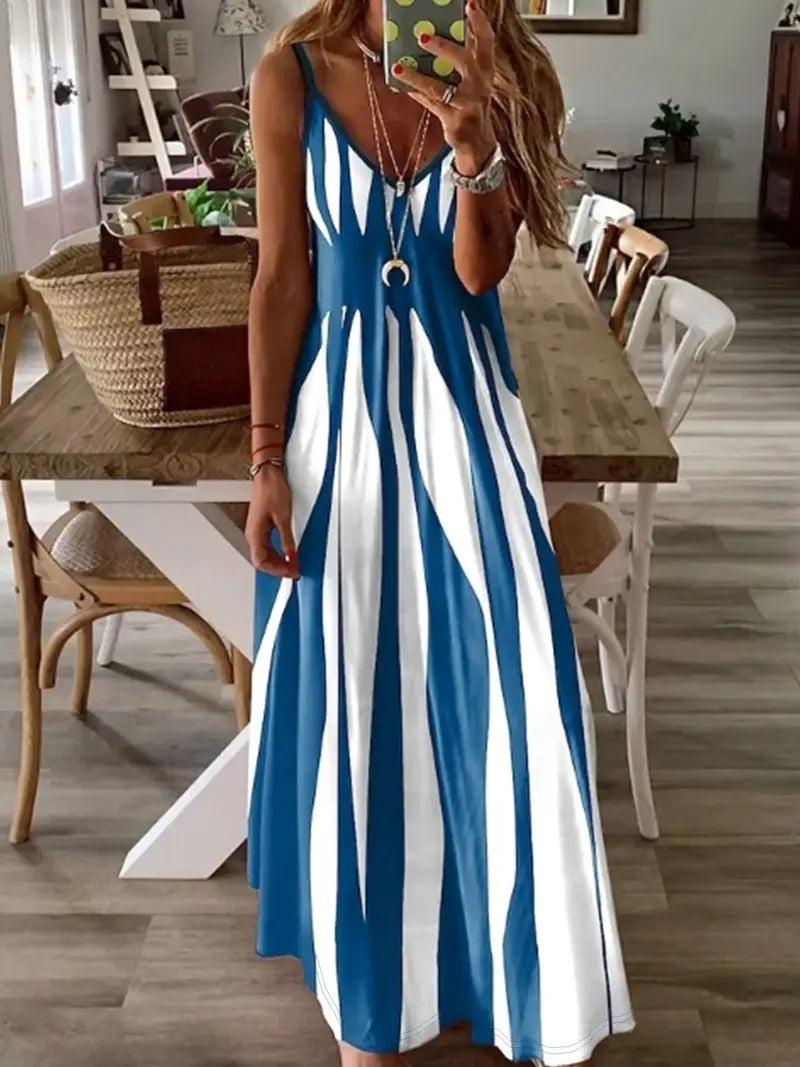 Robe sans manches à bretelles spaghetti rayée