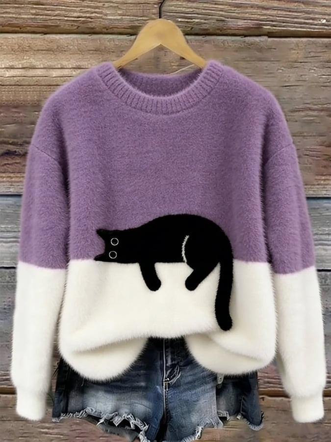 Pull à motif chat pour femme
