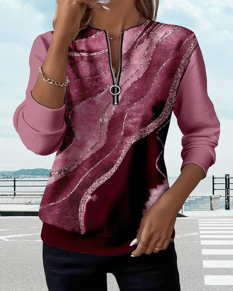 Sweat-shirt à demi-zip avec imprimé vintage