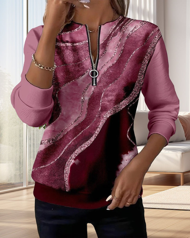 Sweat-shirt à demi-zip avec imprimé vintage