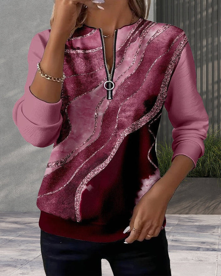 Sweat-shirt à demi-zip avec imprimé vintage