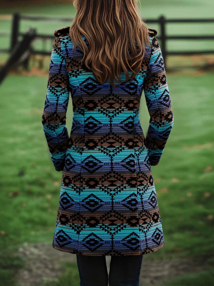 Manteau long en laine à imprimé tribal rétro bohème