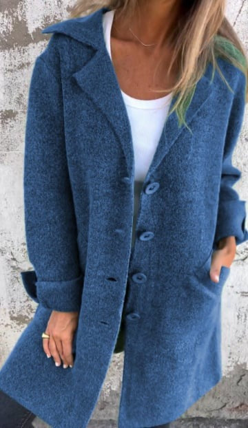 Manteau en laine décontracté à simple boutonnage avec revers