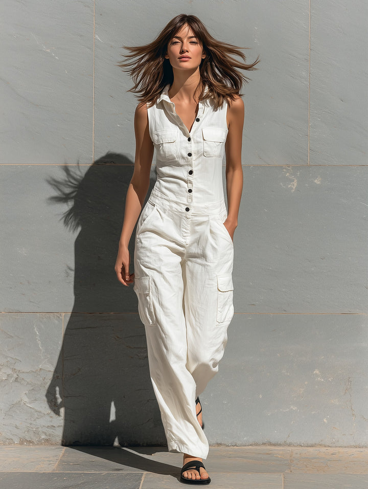 Combinaison sans manches minimaliste en mélange de coton