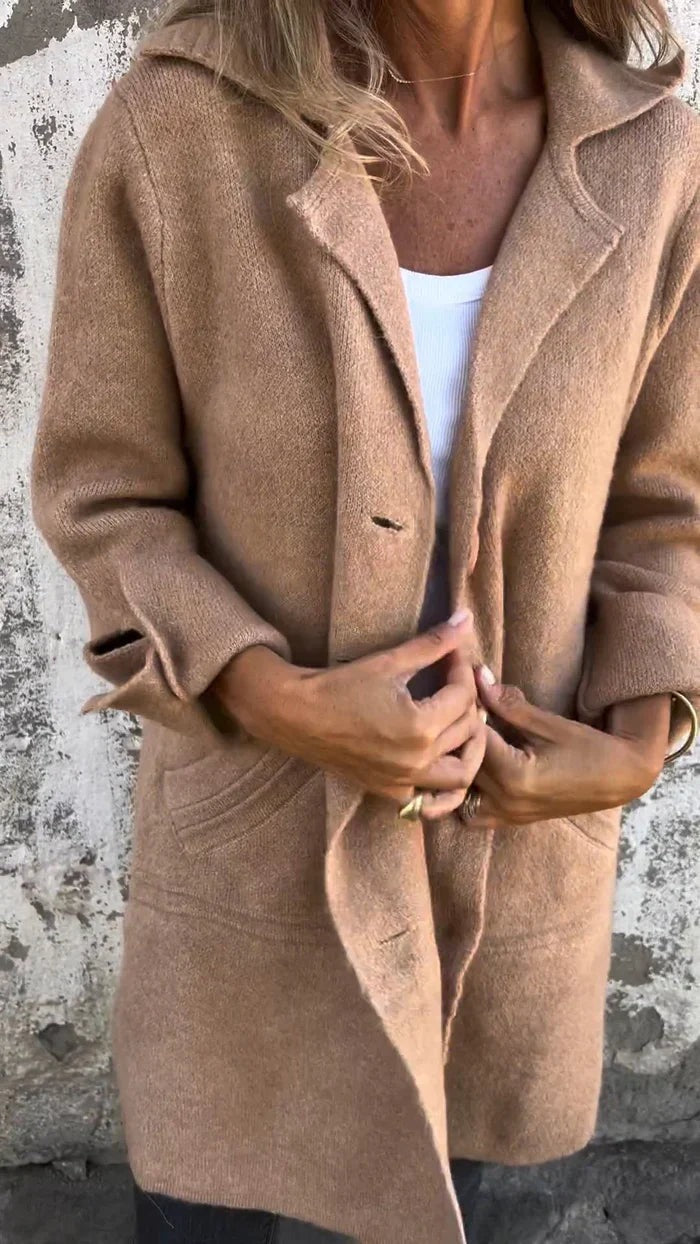 Manteau en laine décontracté à simple boutonnage avec revers