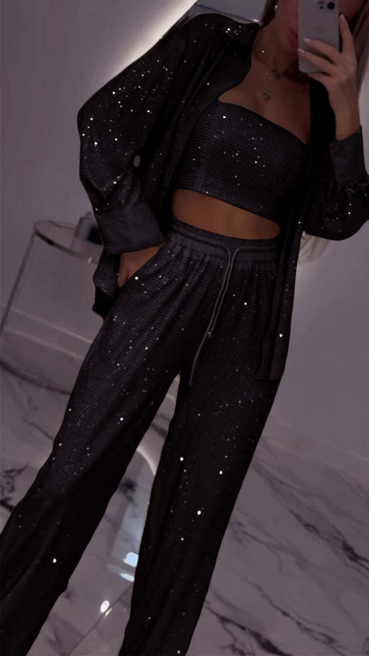 Ensemble trois pièces à revers et strass