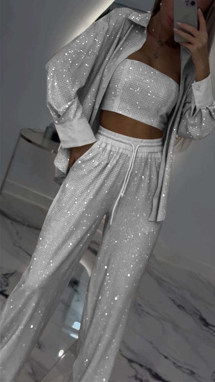 Ensemble trois pièces à revers et strass