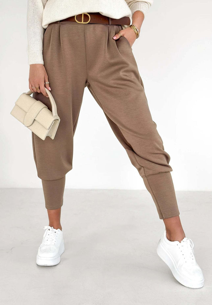 Pantalon sarouel décontracté et ceinturé pour femme