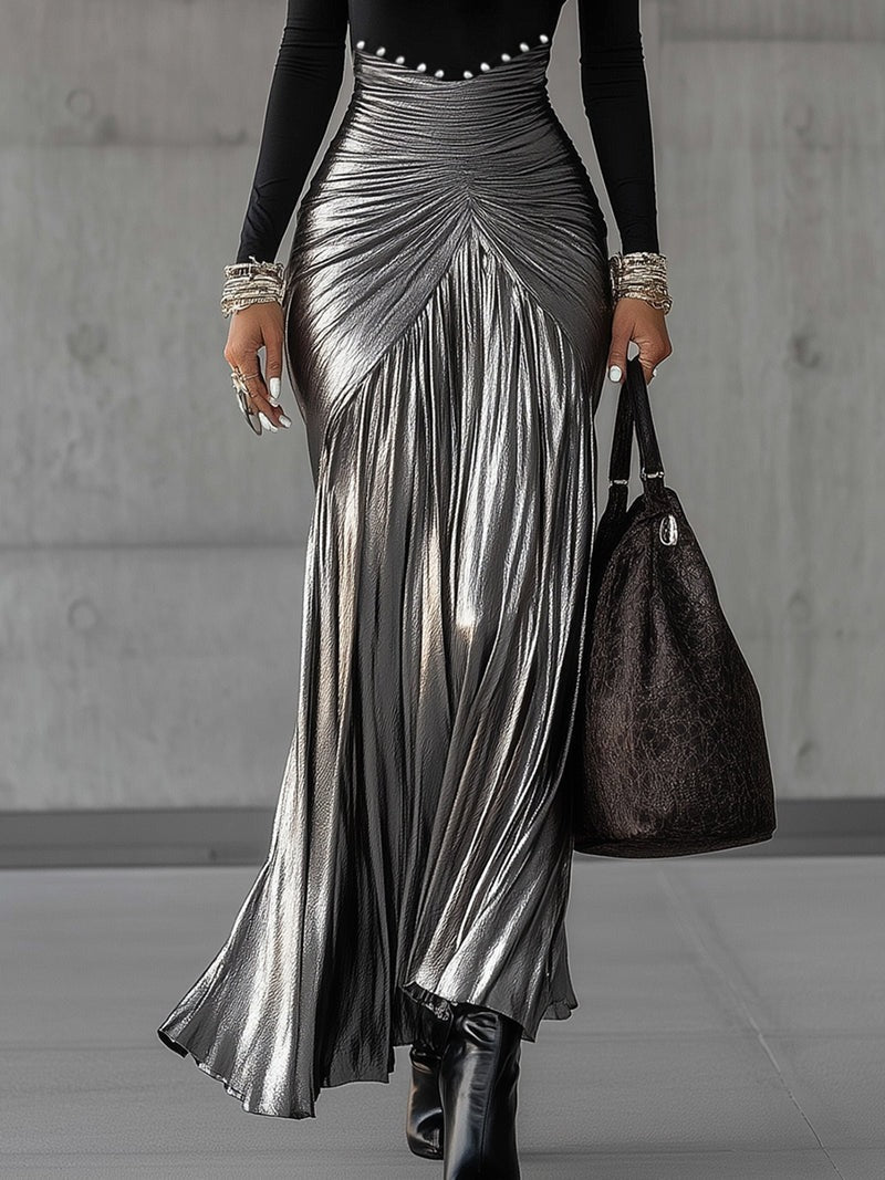 Robe longue plissée métallisé
