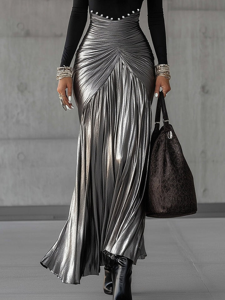 Robe longue plissée métallisé