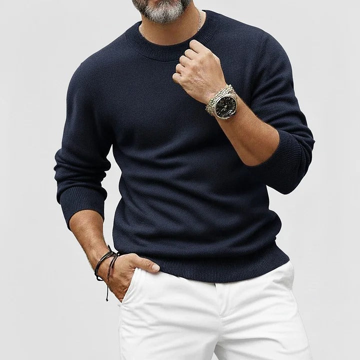 Pulls en maille à manches longues et col rond, unis, pour hommes