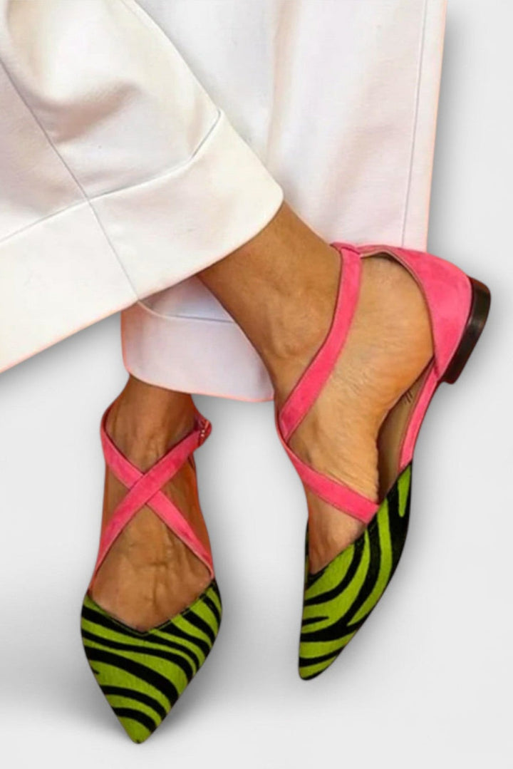Ballerines à imprimé zèbre et bretelles croisées
