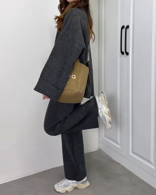 Ensemble deux pièces décontracté pull ras du cou et pantalon