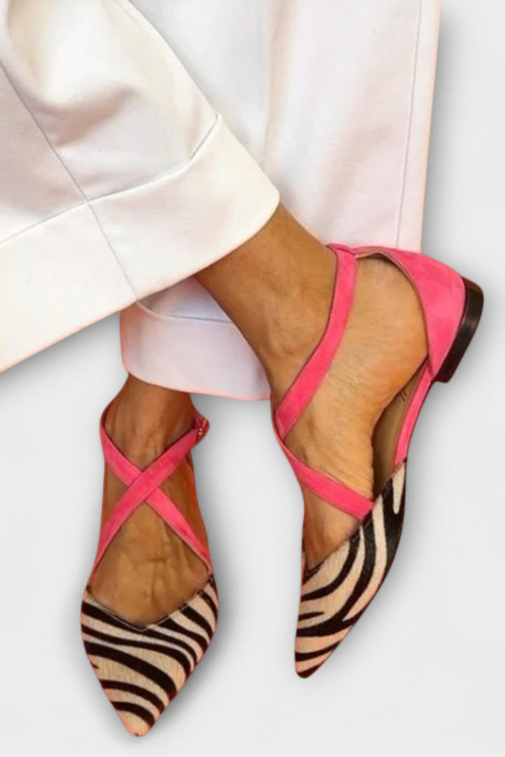 Ballerines à imprimé zèbre et bretelles croisées