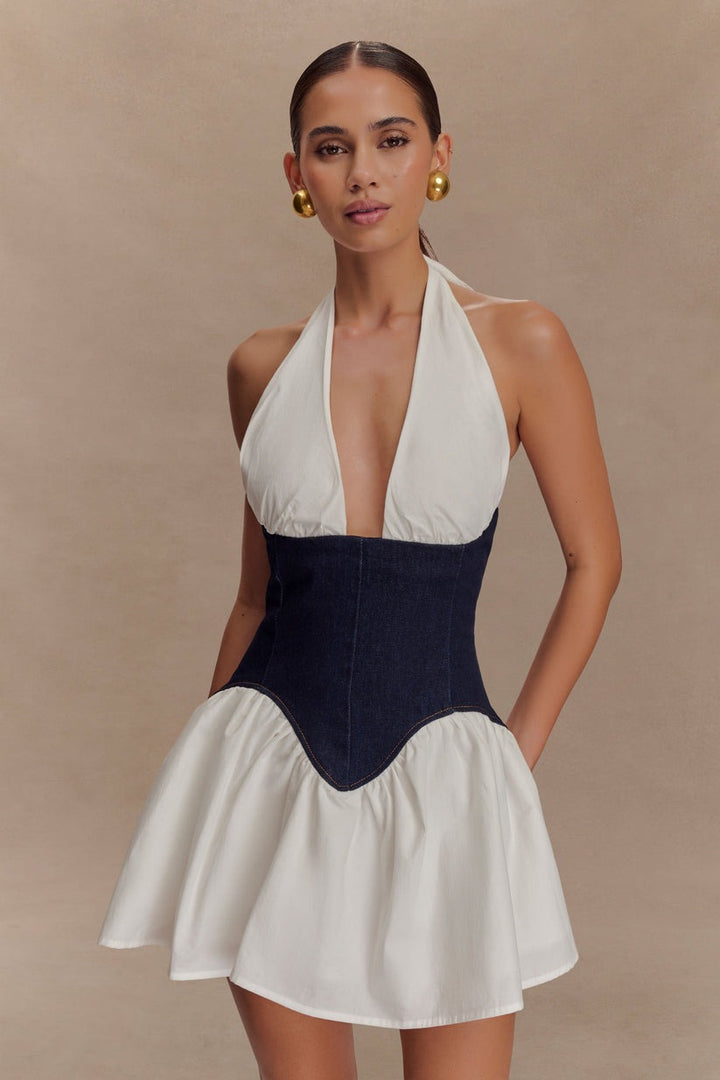 Mini-robe en denim et coton - Bleu indigo