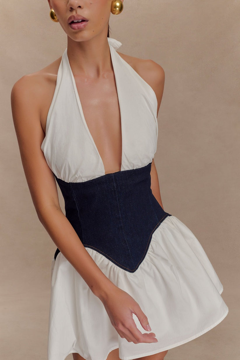 Mini-robe en denim et coton - Bleu indigo