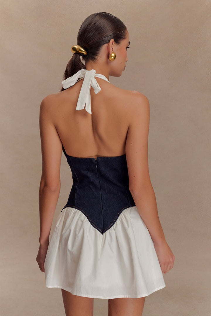 Mini-robe en denim et coton - Bleu indigo