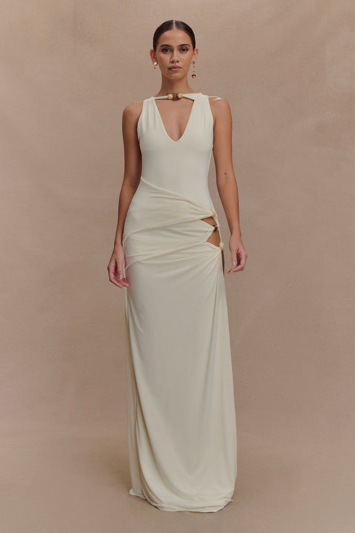 Robe longue moulante à perles
