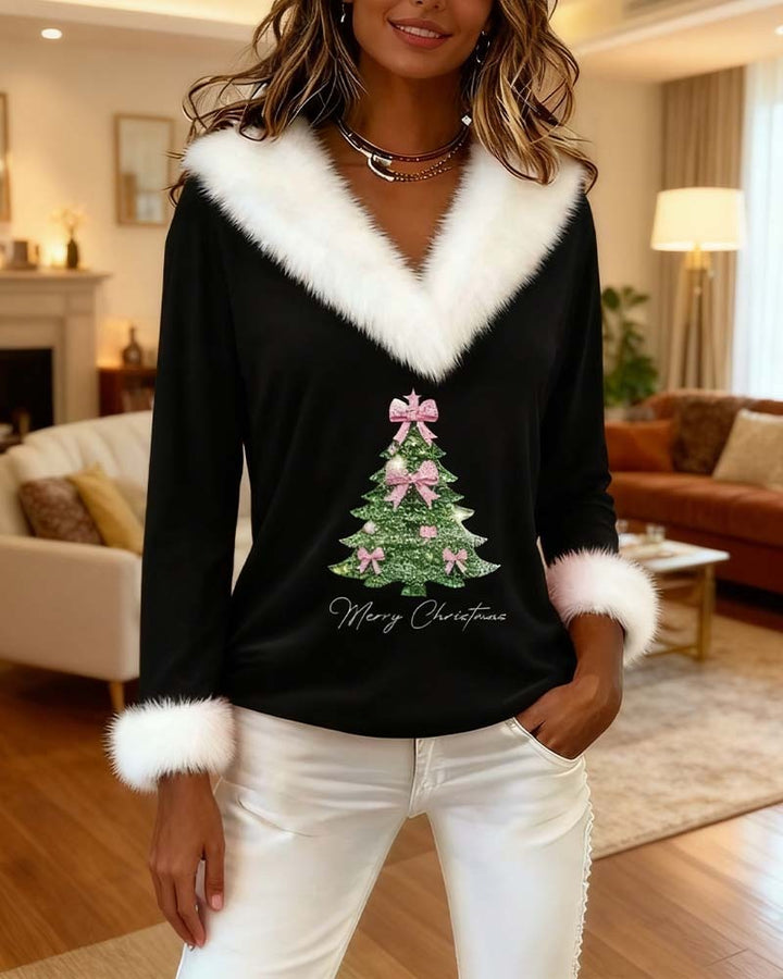 Pull imprimé de Noël à la douce fourrure